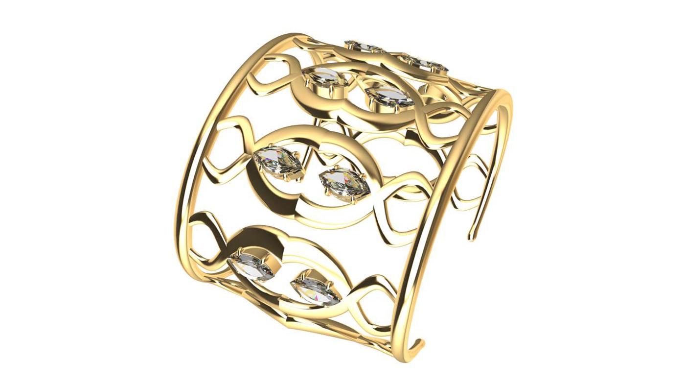 Contemporain Bracelet manchette à double arabesque en or 18 carats avec diamants certifiés GIA en vente