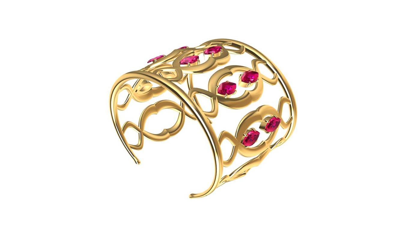 18ky  Double Arabesque Cuff Bracelet with Rubies 