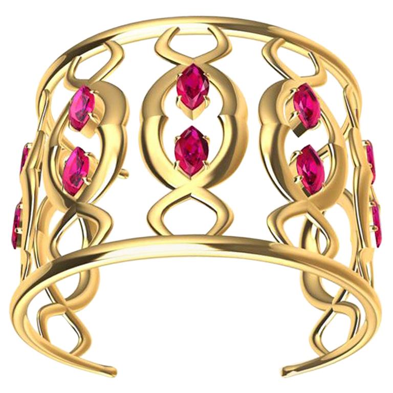18ky Double Arabesque Cuff Bracelet with Rubies
