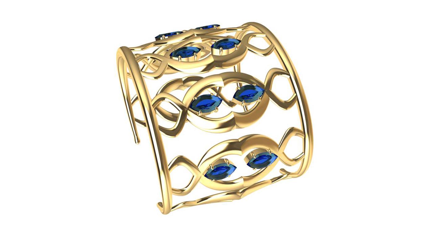 18ky  Double Arabesque Cuff Bracelet with Sapphires 