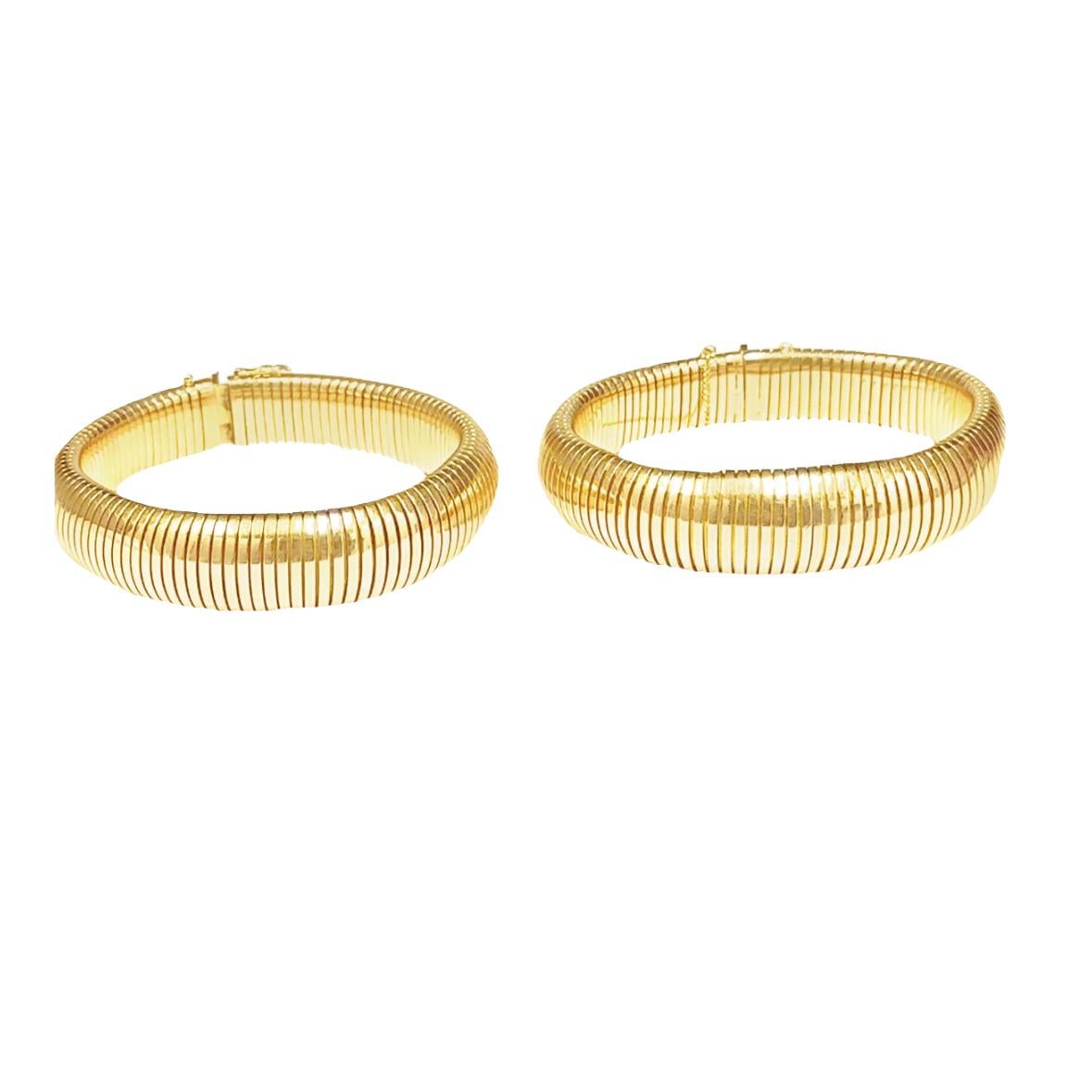 Women's or Men's 18KY French 1950s Tubogas Gold Bracelets Made by Alfred Langlois (Set) 