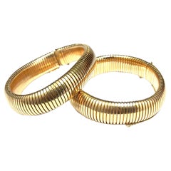 18KY French 1950s Tubogas Gold Bracelets Made by Alfred Langlois (Set) 