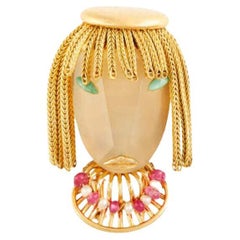 18KY Französische Vintage Perlen- und Rubin-Frauenbrosche