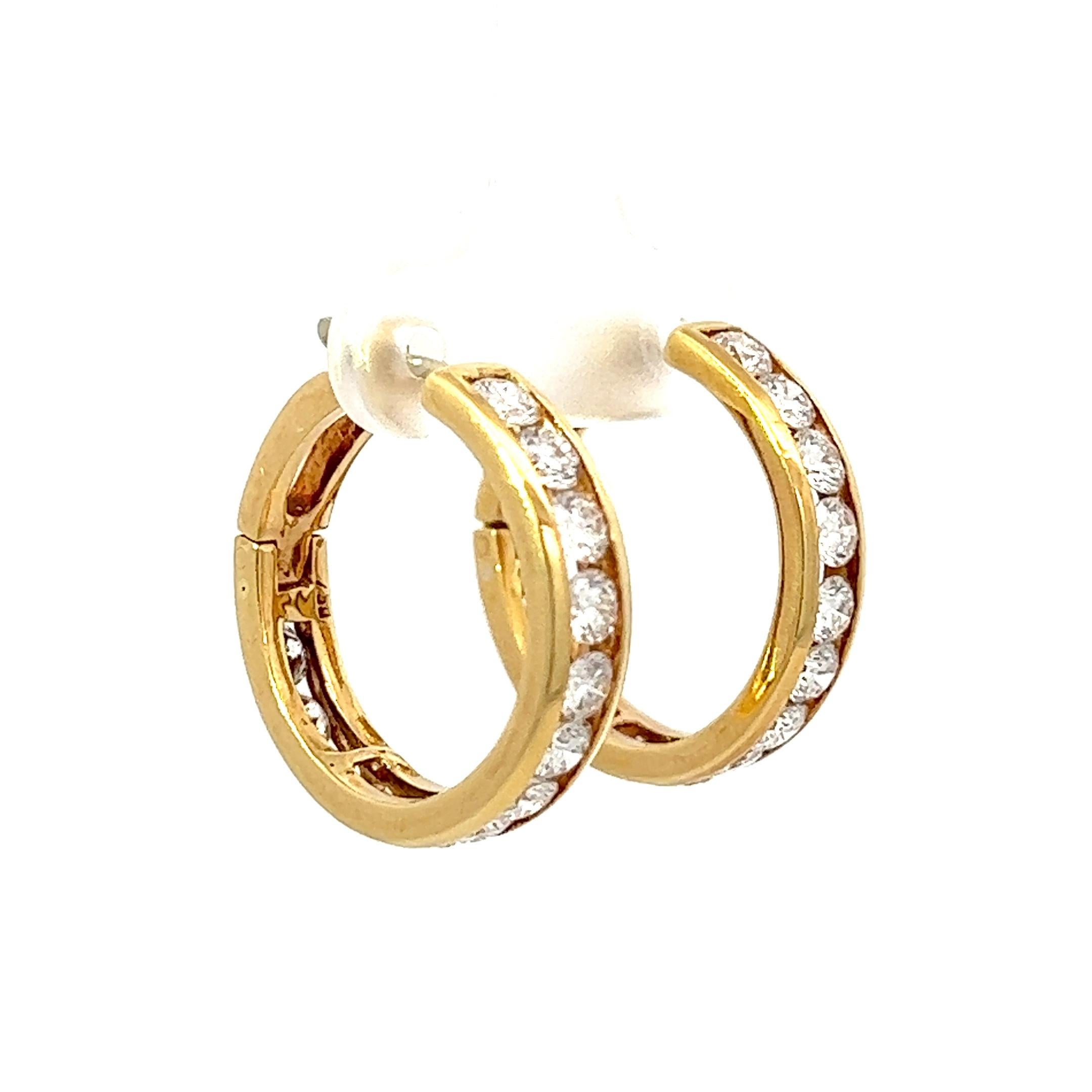 Round Cut 18KY Gold Mini Diamond Hoop Earrings  For Sale