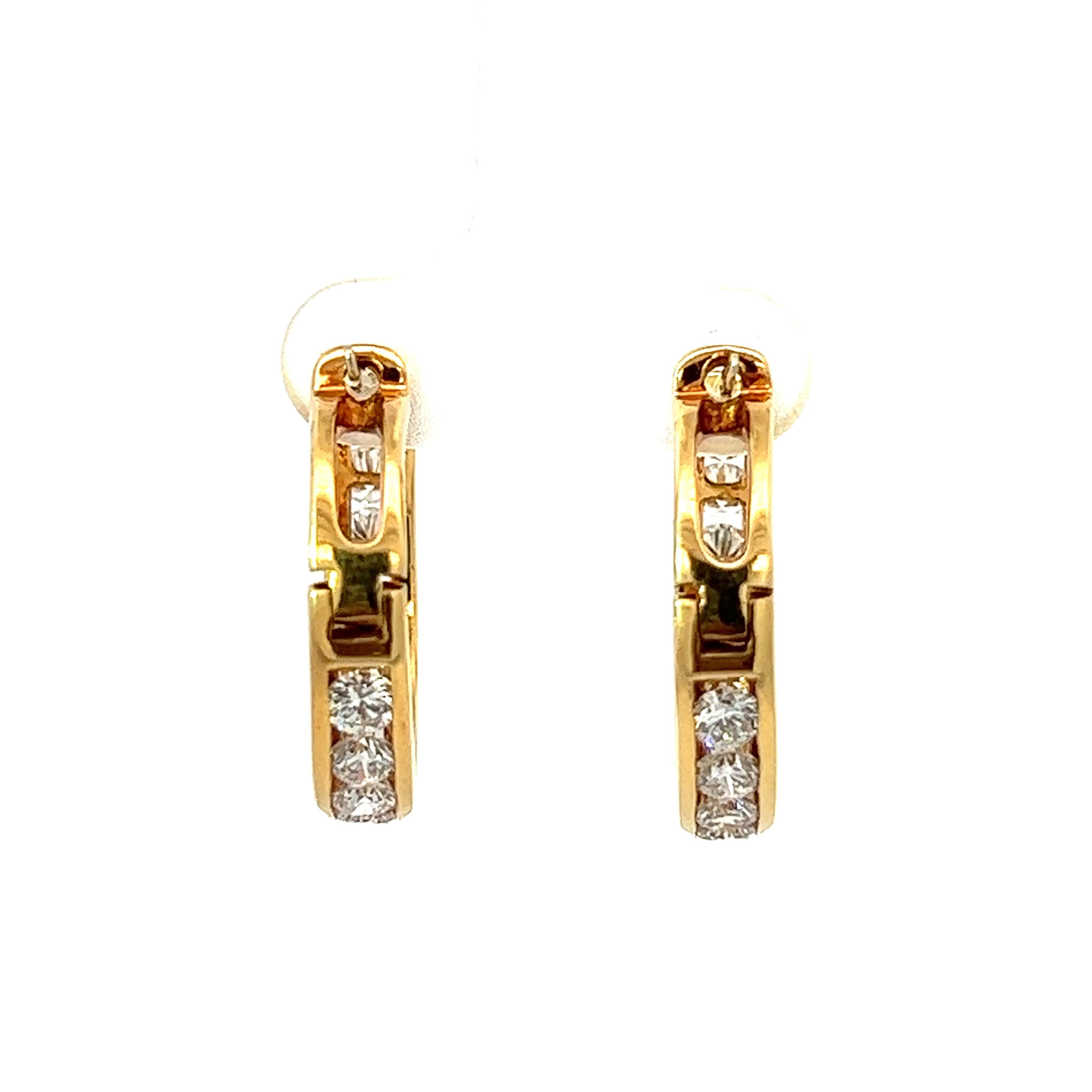 Women's or Men's 18KY Gold Mini Diamond Hoop Earrings  For Sale