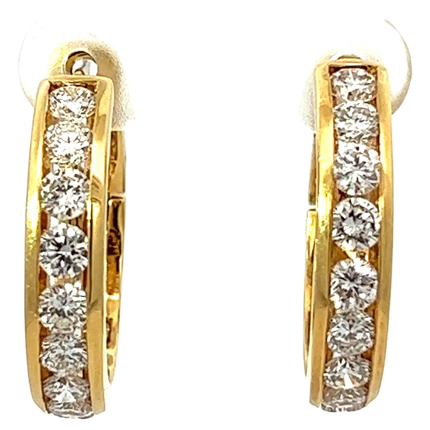 18KY Gold Mini Diamond Hoop Earrings  For Sale