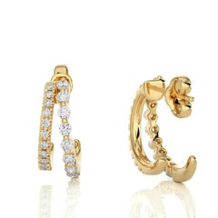 18KY Gold - Modern Two-Row Split Diamond Huggie Earrings. (0.38 Ct)