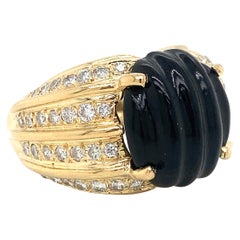 18KY Gold Ring with Carved Onyx 1.12ct Diamonds