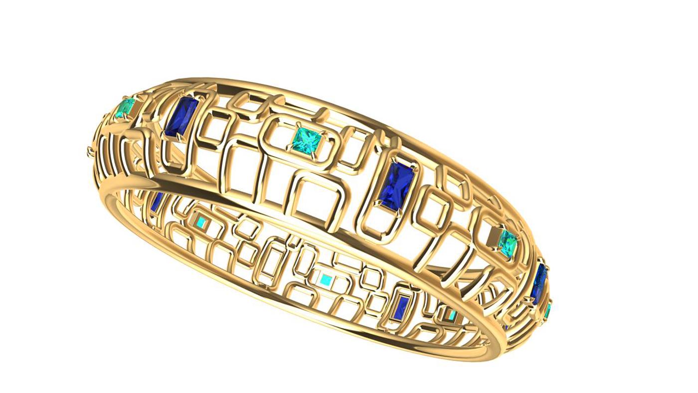 Contemporary 18 Karat Yellow Gold Sapphire and Aquamarine Bracelet 