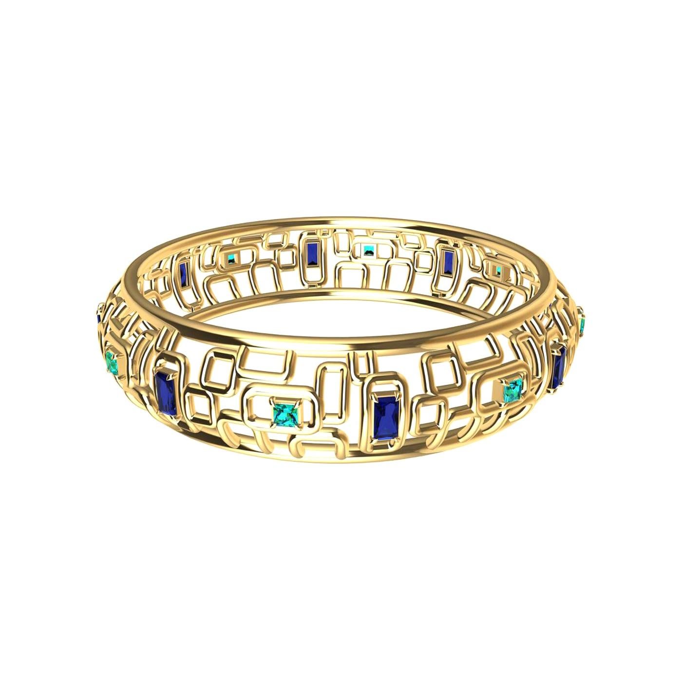 18 Karat Yellow Gold Sapphire and Aquamarine Bracelet "Water and Light" For Sale