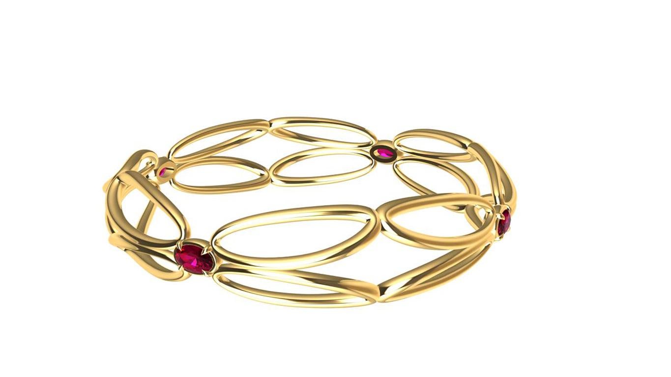 Contemporary 18 Karat Yellow Gold Ruby Arabesque Wings Bracelet For Sale
