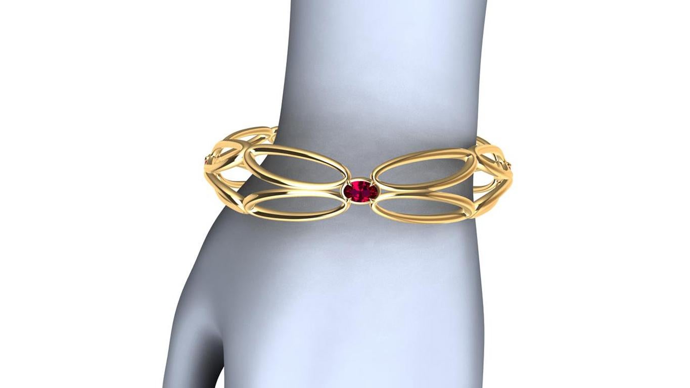 Oval Cut 18 Karat Yellow Gold Ruby Arabesque Wings Bracelet For Sale