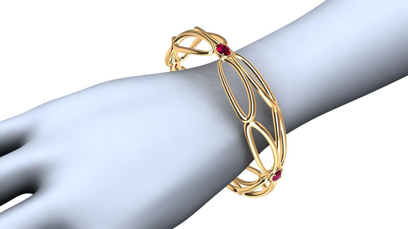 18 Karat Yellow Gold Ruby Arabesque Wings Bracelet In New Condition For Sale In New York, NY