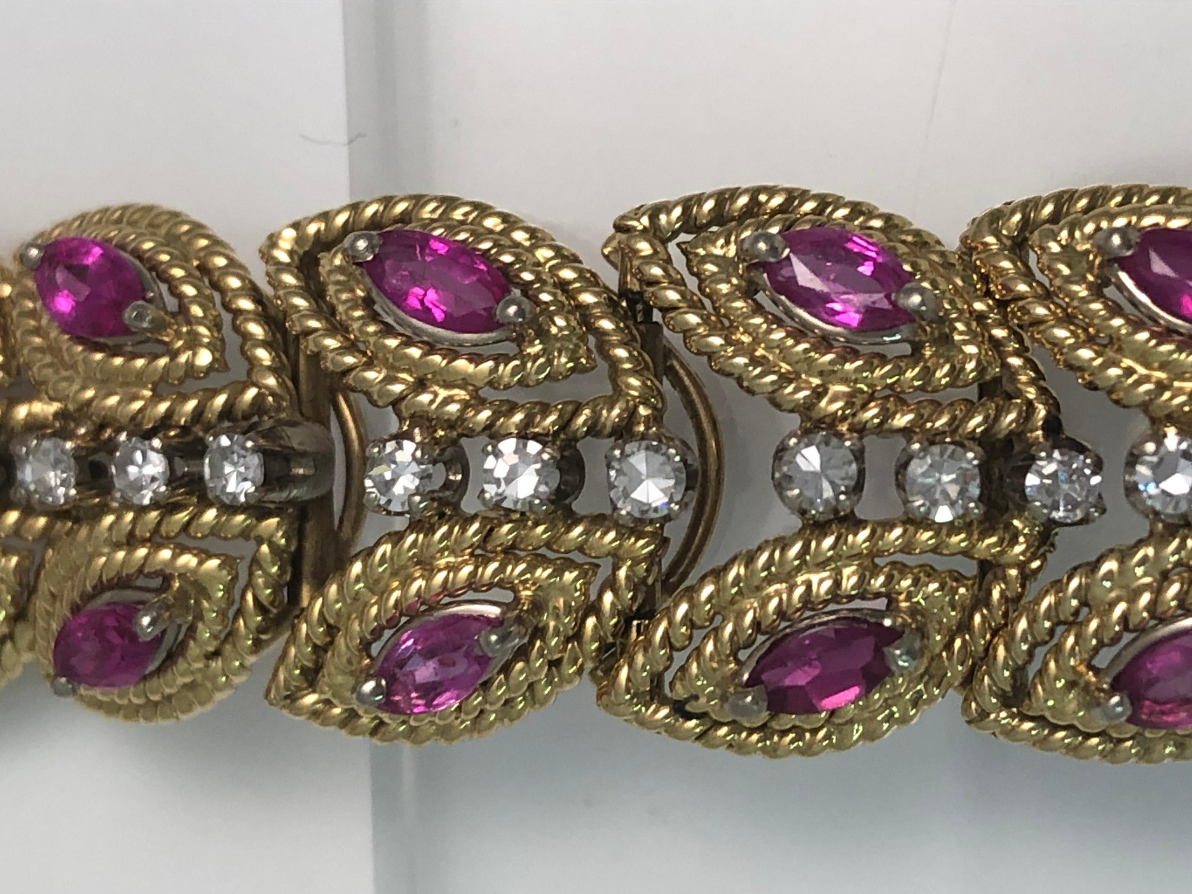 18 Karat Yellow Ruby Diamond Bracelet In Excellent Condition In Cincinnati, OH