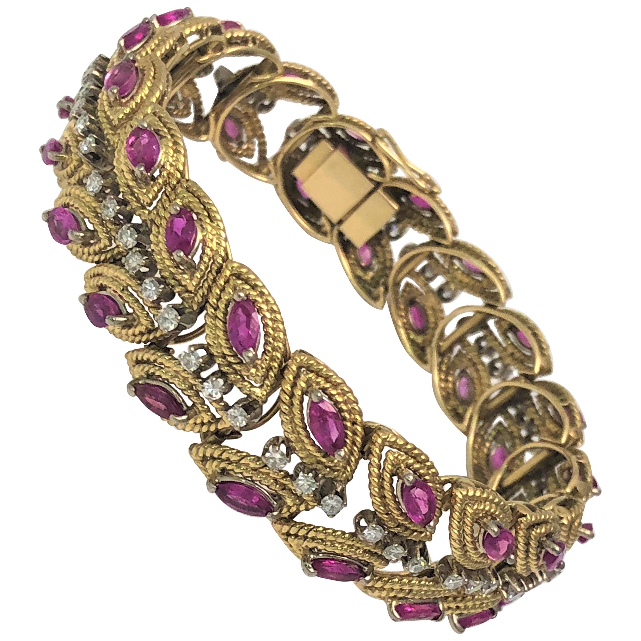 18 Karat Yellow Ruby Diamond Bracelet