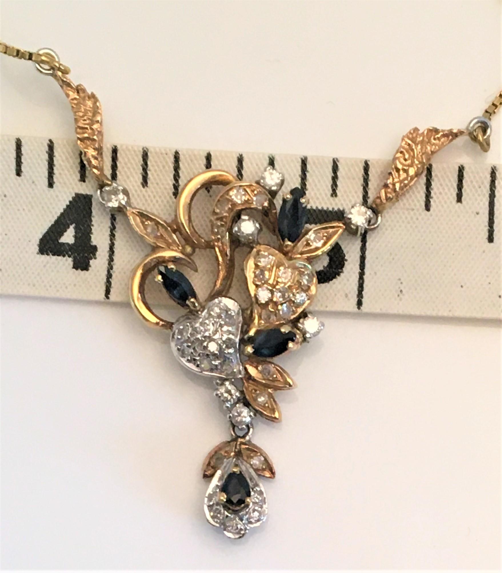 18K Blue Sapphire Diamond Necklace In Good Condition For Sale In Cincinnati, OH