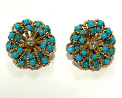 18KY Turquoise Diamond Earrings