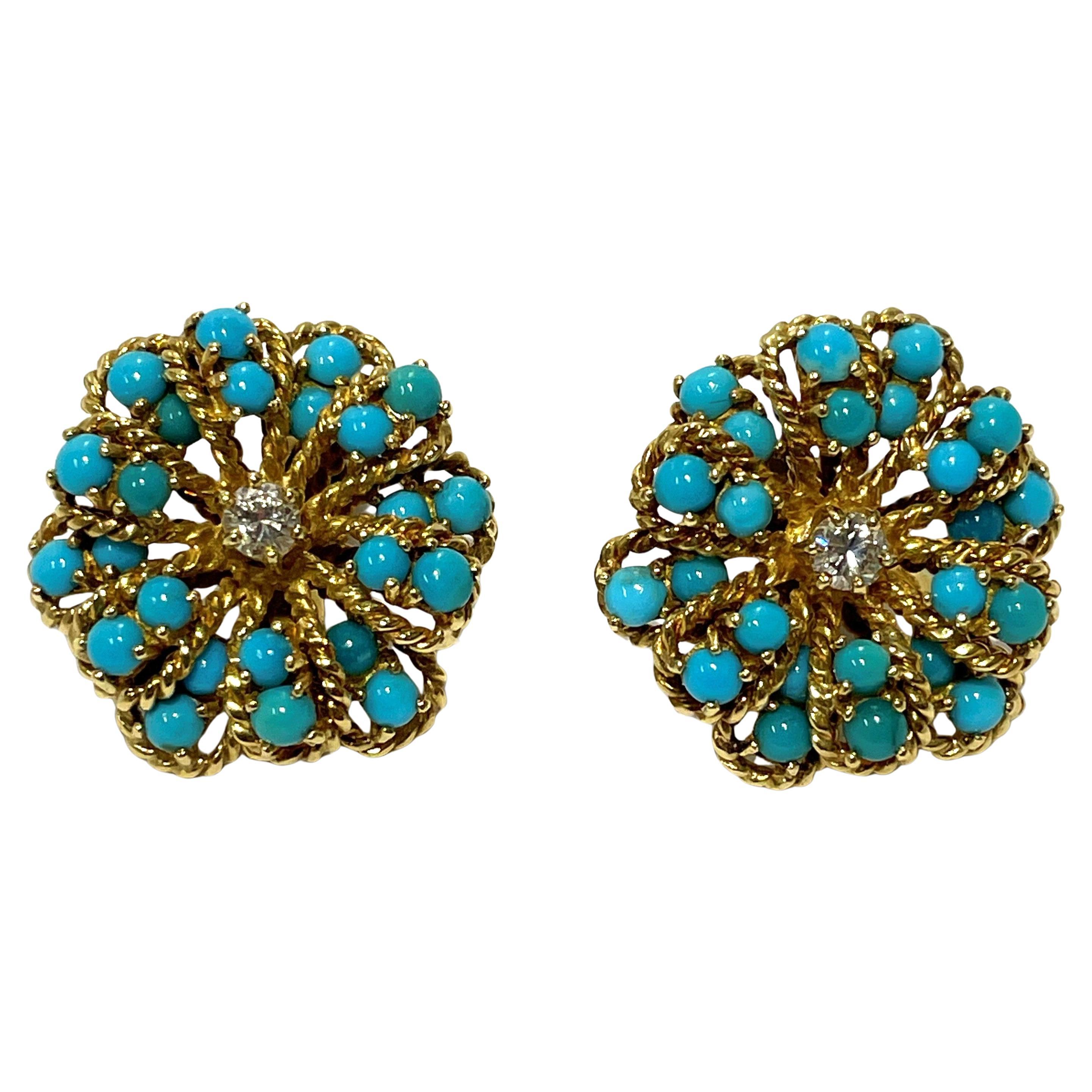 Orecchini con diamanti in turchese 18KY
