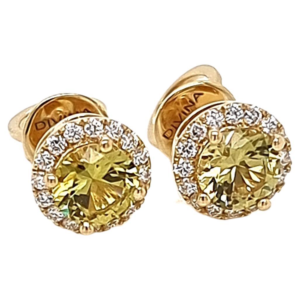 18KY Unique Earring Studs with White Accent Diamonds and Mali Garnet 1.07 TCW For Sale