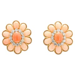 Pendiente Racimo Coral y Diamantes 18KYG