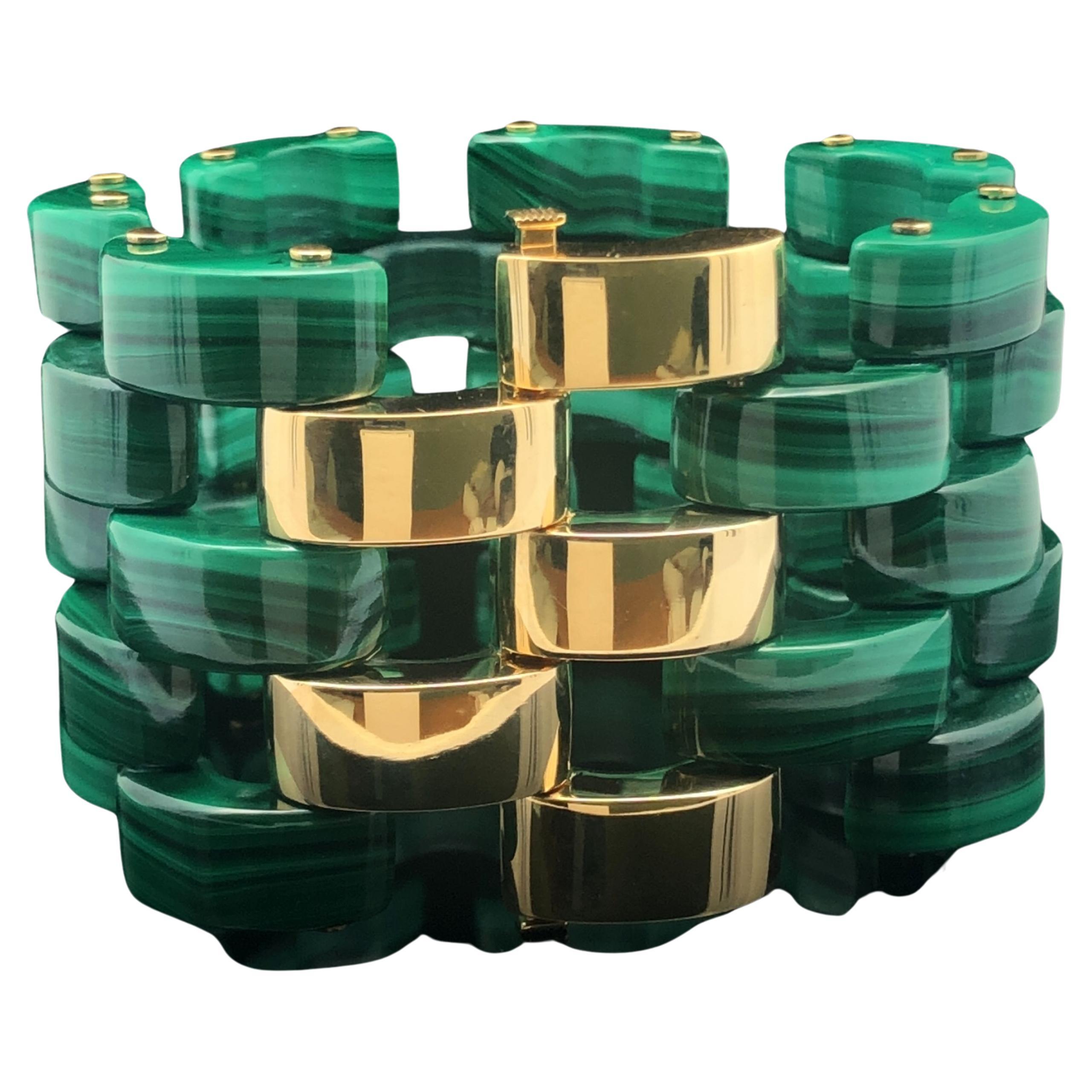 18KYG Five Row Wide Malachite Bracelet