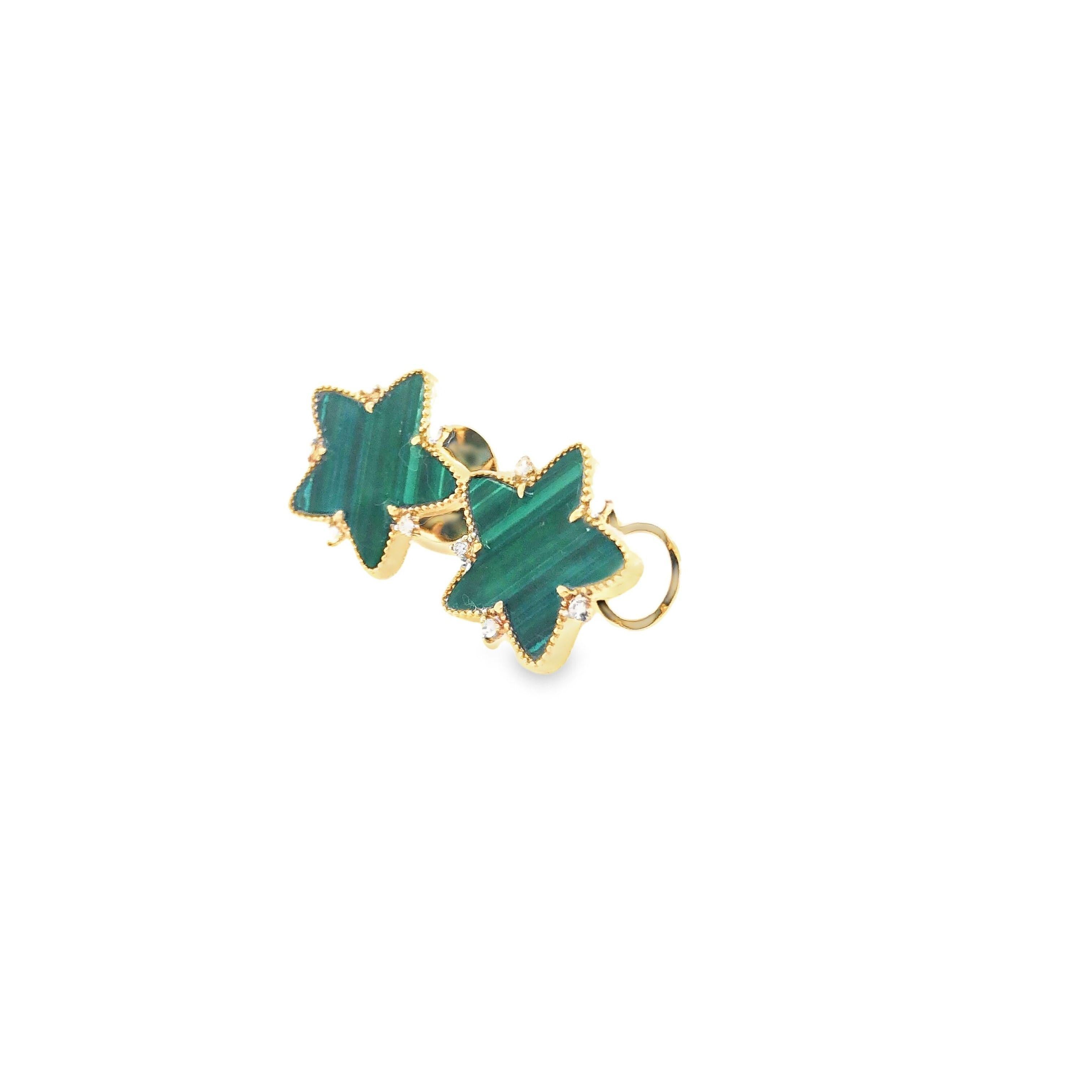 18KYG Malachite Star with Diamond Earrings For Sale 4