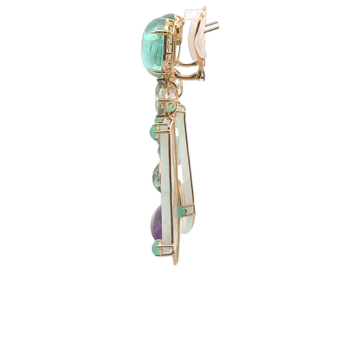 18KYG Ohrring aus mehrfarbiger Jade, Amethyst, Chrysophrase, Flourit und Diamant im Zustand „Neu“ im Angebot in New York, NY
