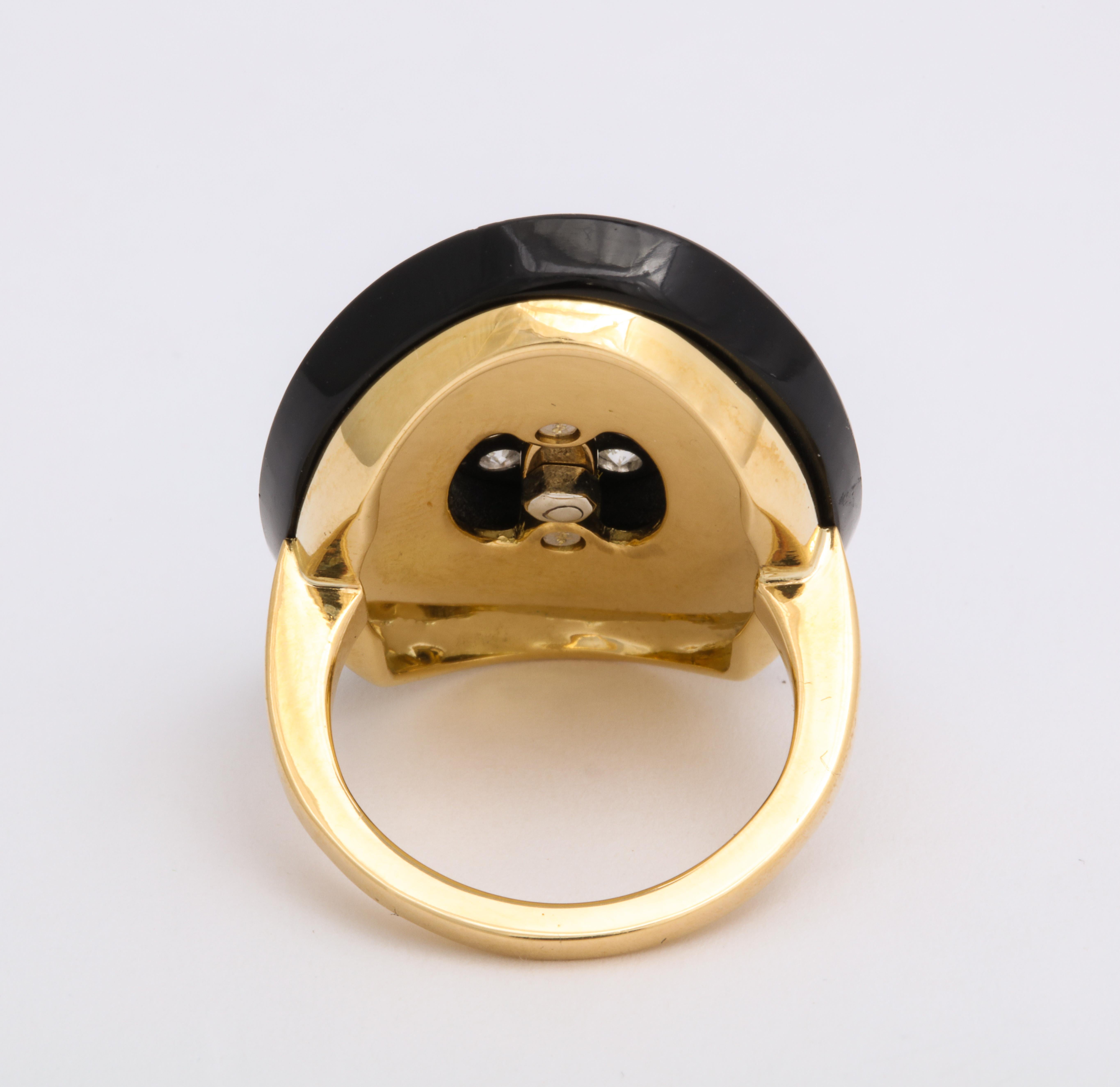 Modern 18 Karat Yellow Gold, Onyx and Diamond Cocktail Ring