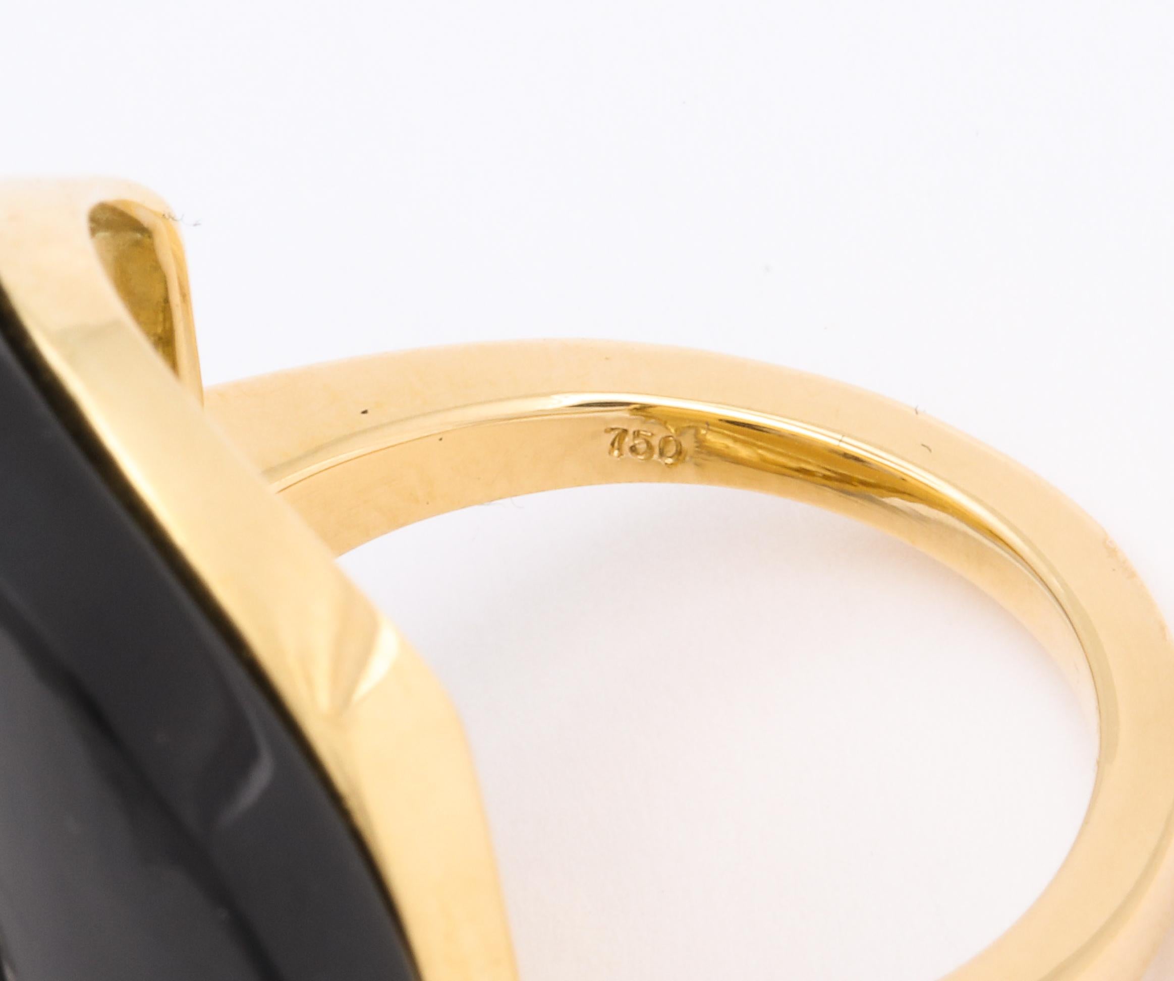 Women's or Men's 18 Karat Yellow Gold, Onyx and Diamond Cocktail Ring