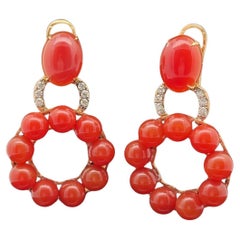 18KYG Red Agate and Diamond Earclips