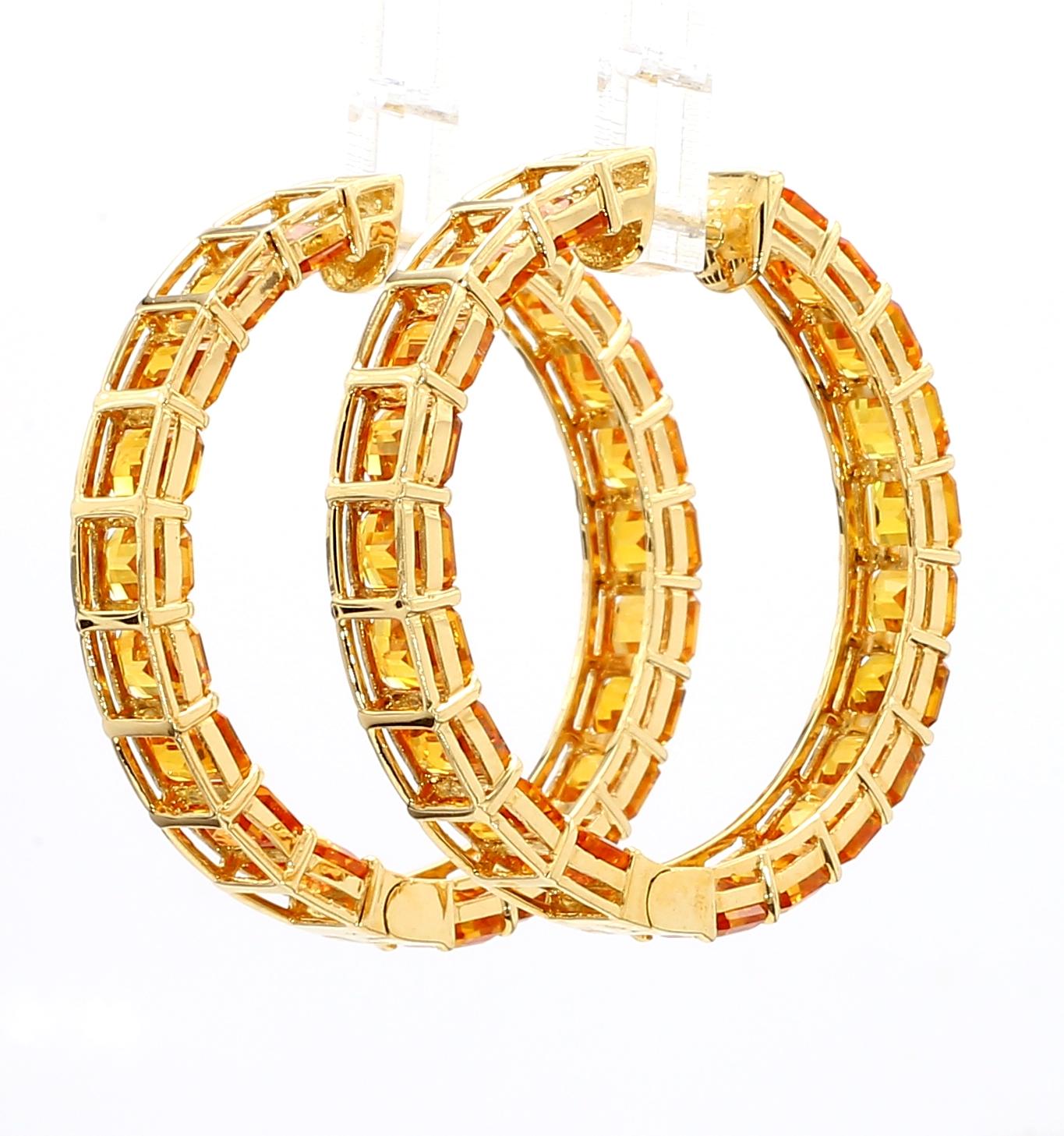 Women's or Men's 18KYG Yellow Sapphire Hoop earrings 22 CTS For Sale