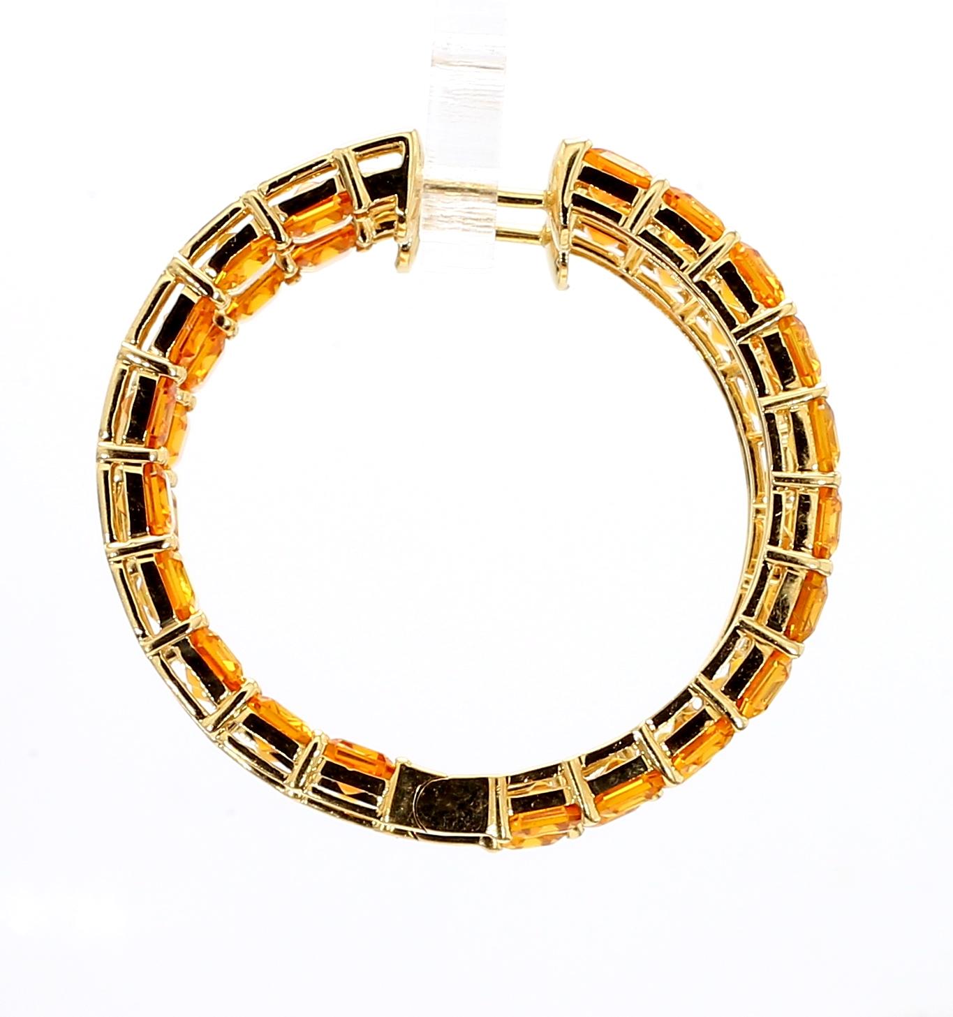 18KYG Yellow Sapphire Hoop earrings 22 CTS For Sale 1