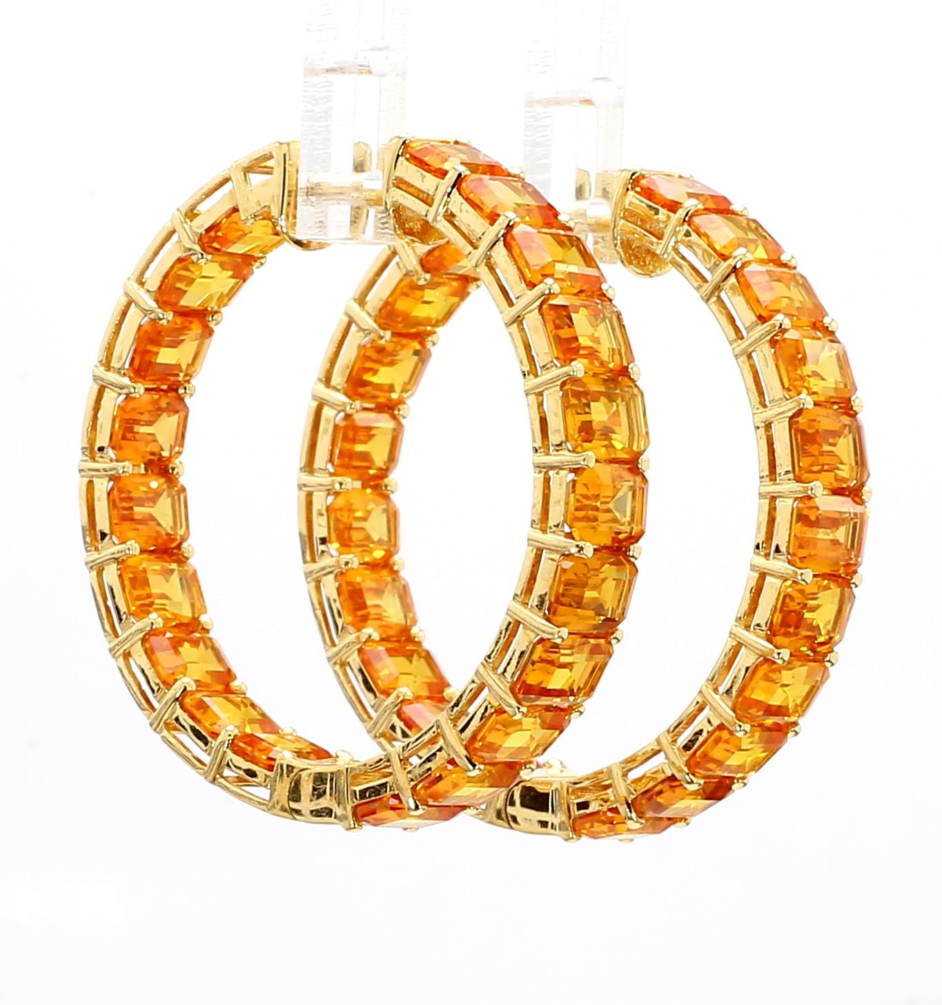 18KYG Yellow Sapphire Hoop earrings 22 CTS For Sale 2