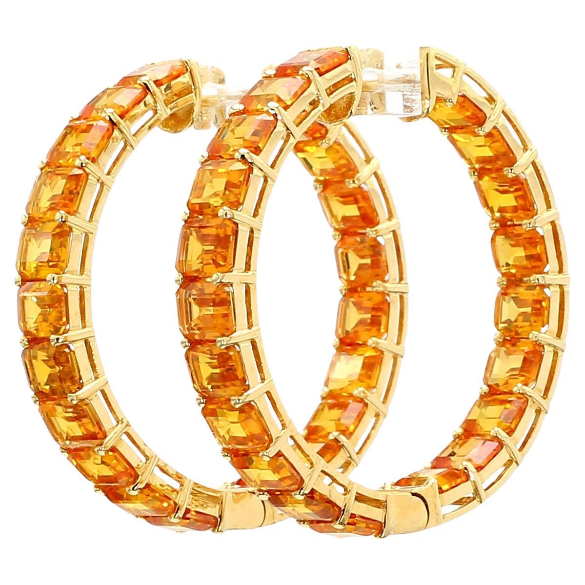 18KYG Yellow Sapphire Hoop earrings 22 CTS