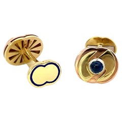 18l Rose Yellow and White Gold Blue Sapphire Cab Enamel