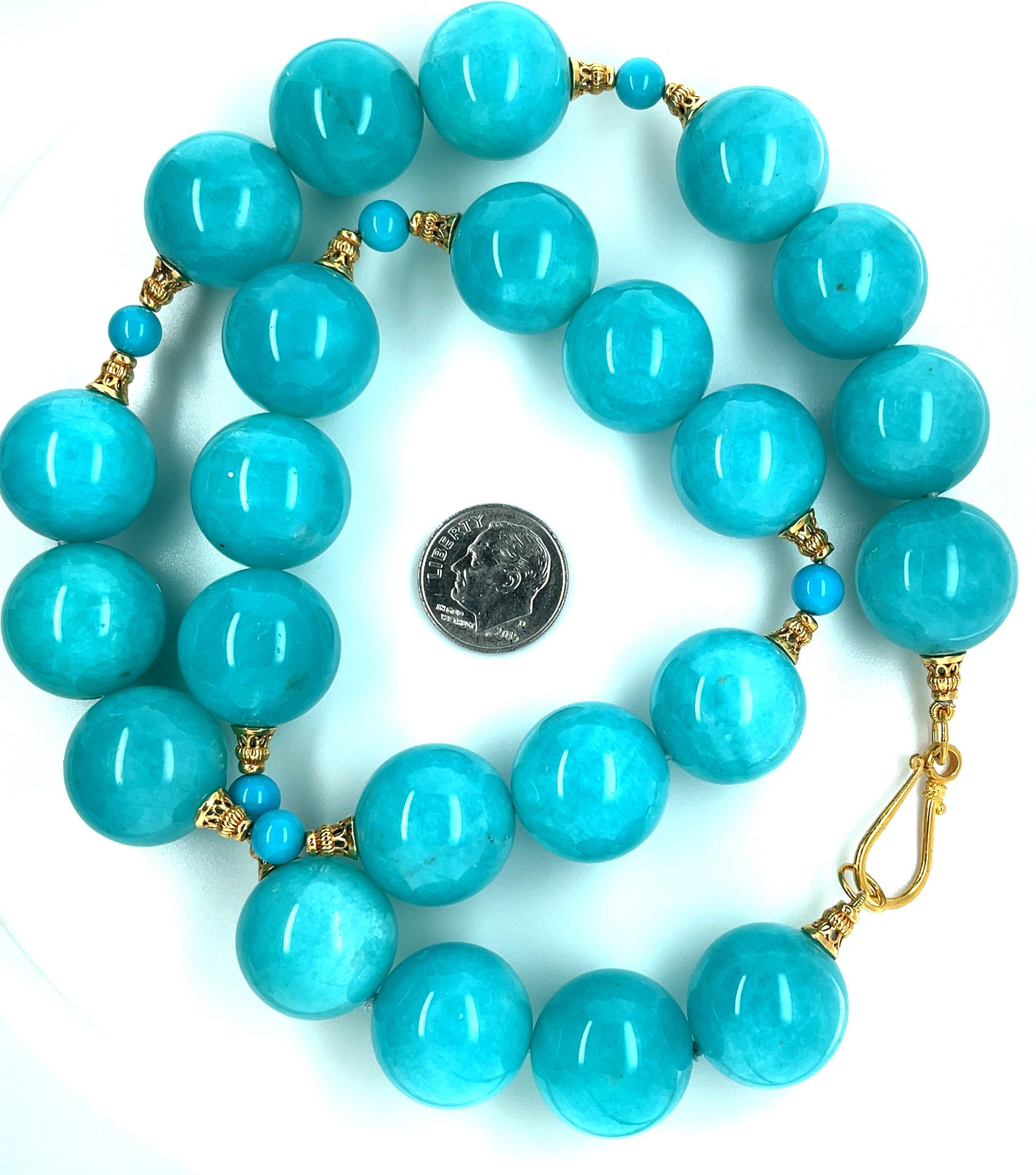 Artisan Collier de perles d' amazonite et de turquoise avec accents en or jaune en vente