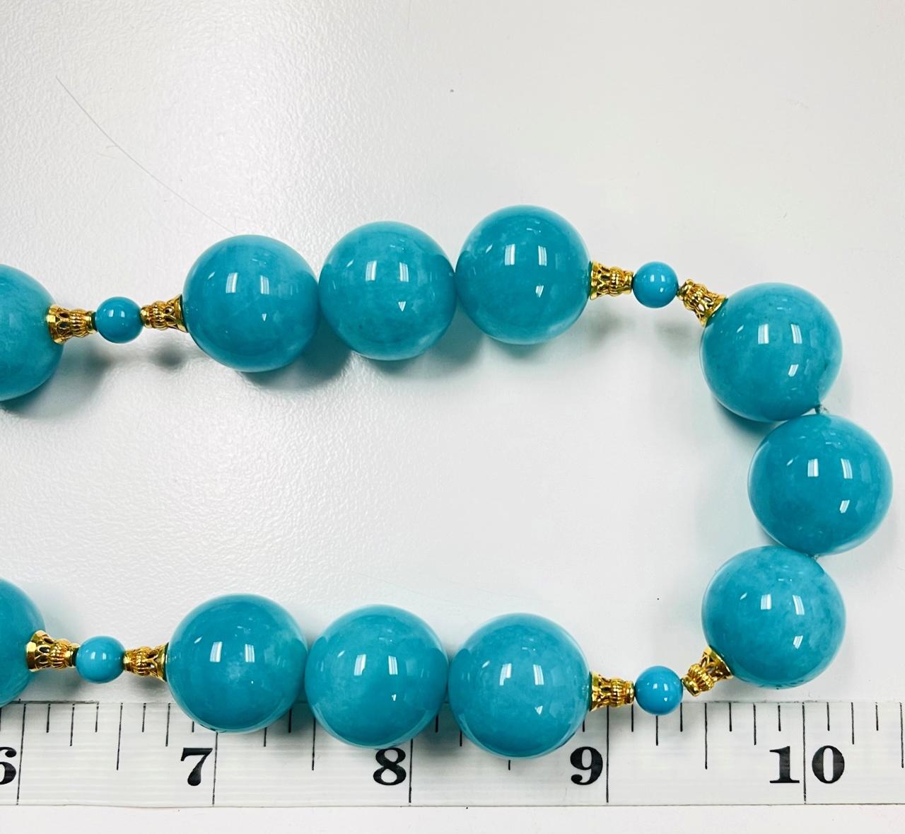 Perle Collier de perles d' amazonite et de turquoise avec accents en or jaune en vente