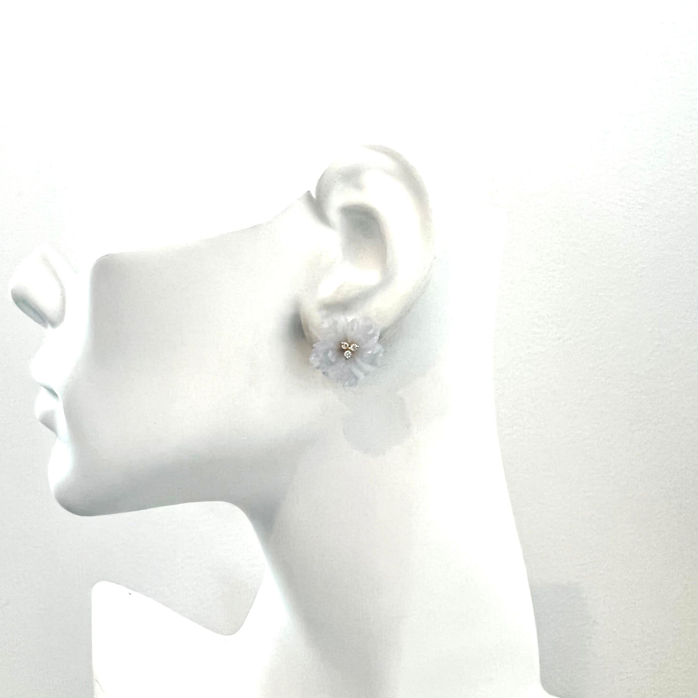 Mixed Cut 18mm Carved Chalcedony Flower Earrings