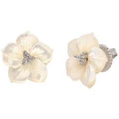 18mm Carved Mother of Pearl Flower Sterling Silver Earrings