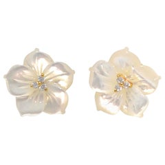 18mm Carved Mother of Pearl Flower Vermeil Earrings