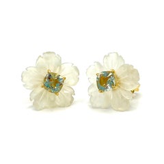 18mm Carved Serpentine Flower and Cushion Prasiolite Vermeil Earrings