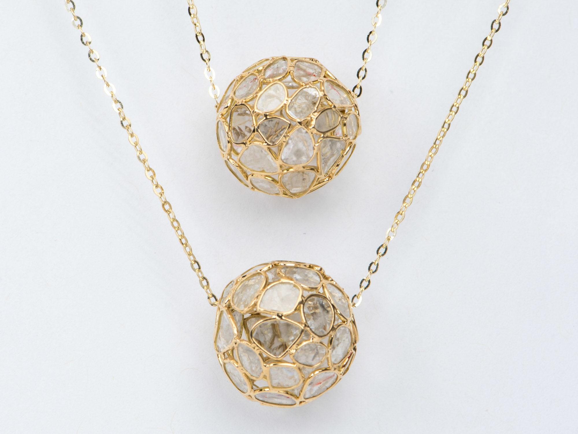 â™¥  A solid 18K yellow gold diamond slice ball pendant 
â™¥  This pendant measures 18mm

â™¥ Material: 18K yellow gold
â™¥ Gemstone: Diamond slices
â™¥ All gemstones used are genuine, earth-mined, and guaranteed conflict-free!

â™¥  The necklace