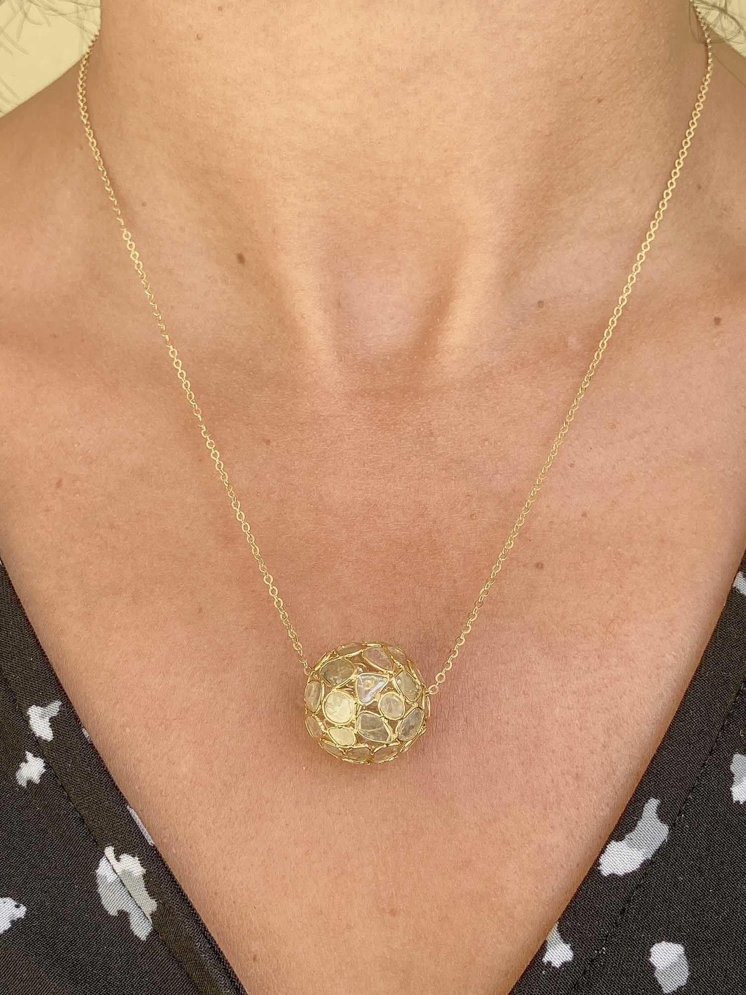 Diamond Slice Ball Pendant 18K Yellow Gold Sliding Charm AD1908 In New Condition For Sale In Osprey, FL