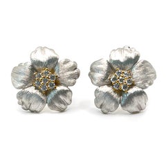 18mm Five Petal Flower Two-tone Sterling Silver Earrings