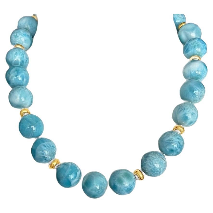 18 mm Larimar Perlenkette mit Gelbgold-Akzenten mit Gelbgold-Akzenten, 20 Zoll