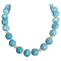 18 mm Larimar Perlenkette mit Gelbgold-Akzenten mit Gelbgold-Akzenten, 20 Zoll