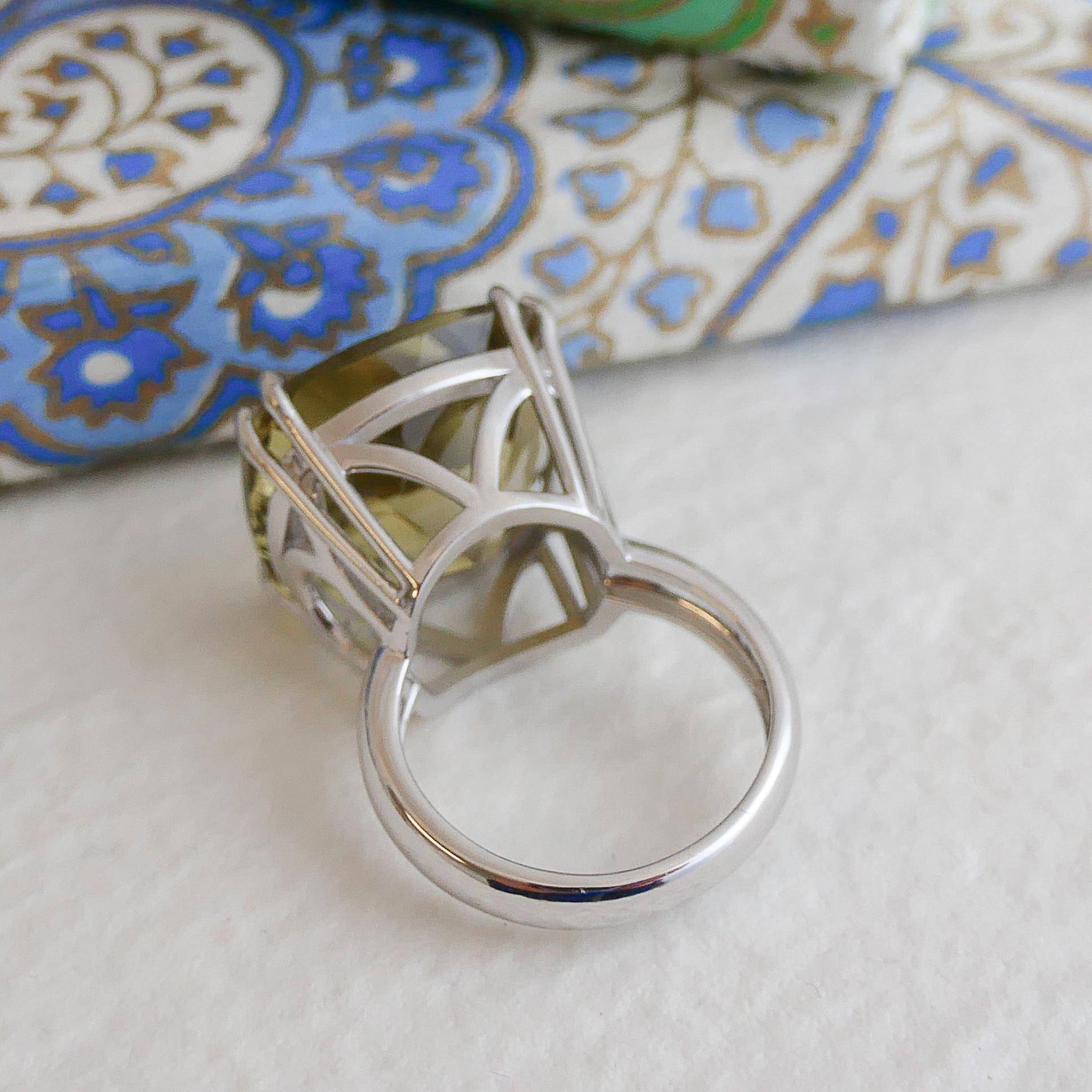 18mm Lemon Quartz Sterling Silver Cocktail Statement Ring For Sale 1