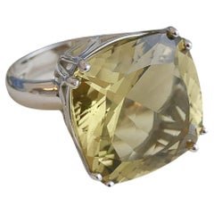 18mm Lemon Quartz Sterling Silver Cocktail Statement Ring