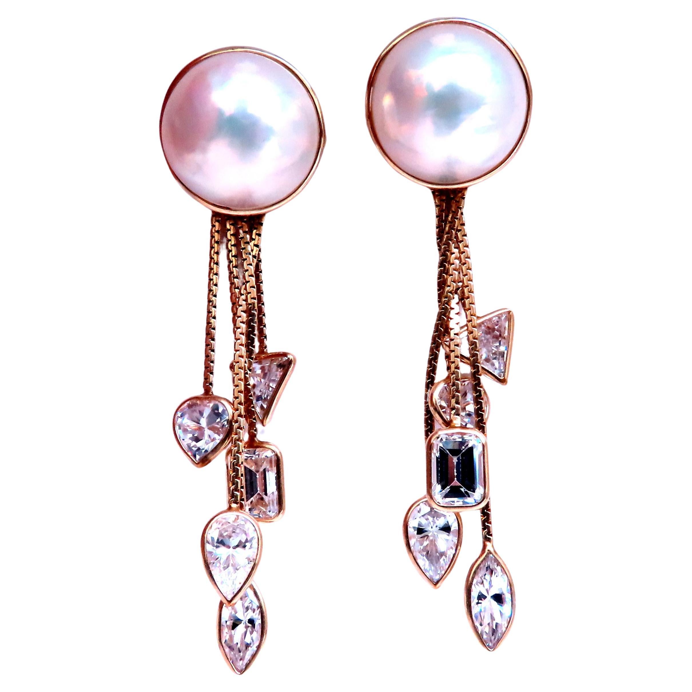 18mm Mabe Pearl Dangle CZ 14kt gold earrings Cosmopolitan Edit 12385 For Sale