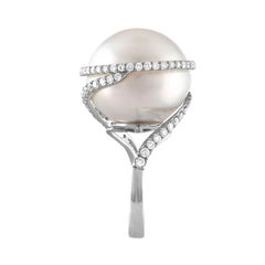 1.16 Carats Diamonds And South Sea Pearl Gold Ring